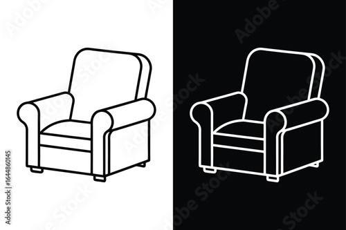 Elegant Recliner Chair Line Art Icon. Clean Monochrome Vector