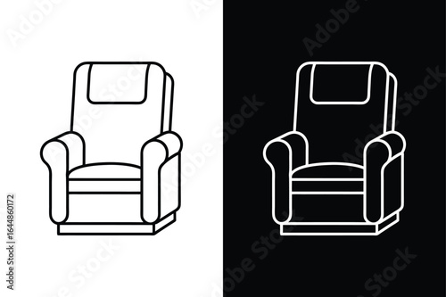Modern Recliner Chair Vector Line Icon on White Background