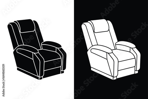Recliner Chair Icon Silhouette. Modern Black and White Vector Design