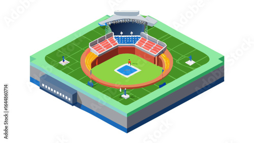 Isometric baseball stadium field illustration for sports event and game fan vector design concept