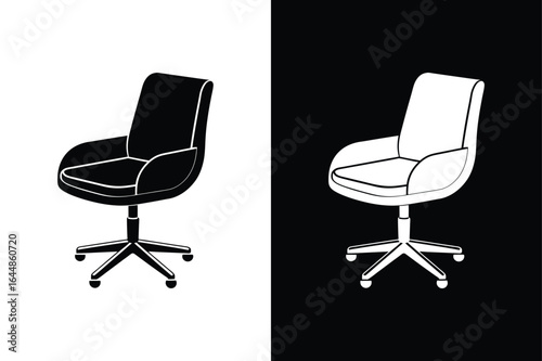 Minimalist Swivel Chair Vector Icon Silhouette on White black Background