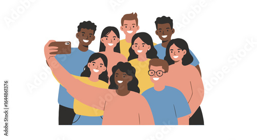 Diverse Friends Taking a Selfie, Group Photo, Happy People