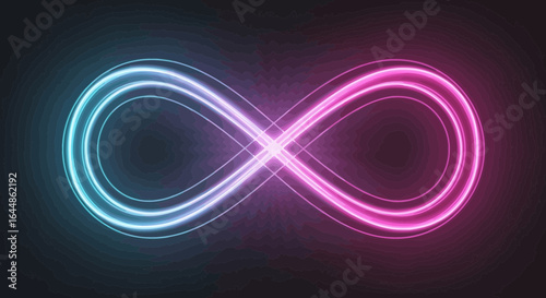 Luminous infinity symbol glowing with neon light effect on black background