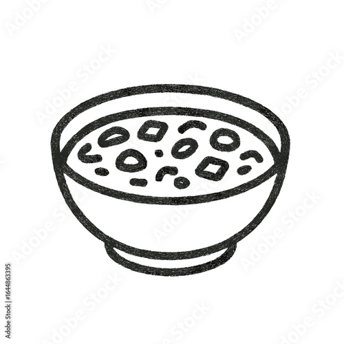 Bowl of minestrone soup illustrated in a simple style  