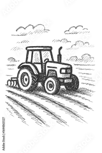 Tractor plowing field with clouds in the background  
