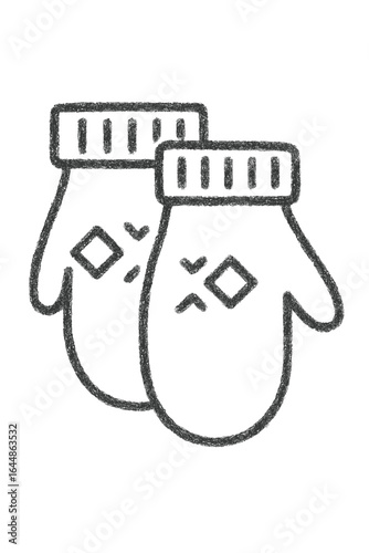 Wool mittens with pattern in minimalist style on white background  