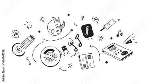 Music doodles create a fun, whimsical design with musical notes and symbols.