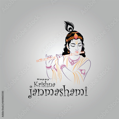 Happy Krishna Janmashtami minimal Krishna with flute design