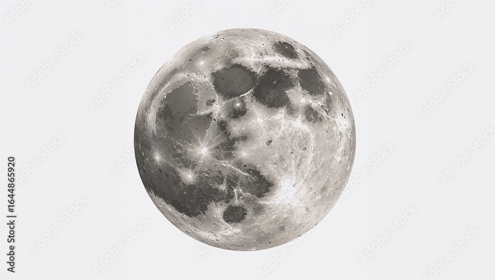 Naklejka premium Detailed full moon with craters and texture on white background