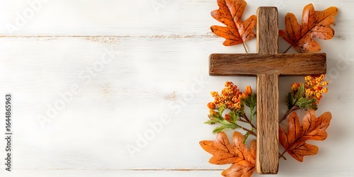 Fototapeta Naklejka Na Ścianę i Meble -  Thanksgiving Image with Cross Background