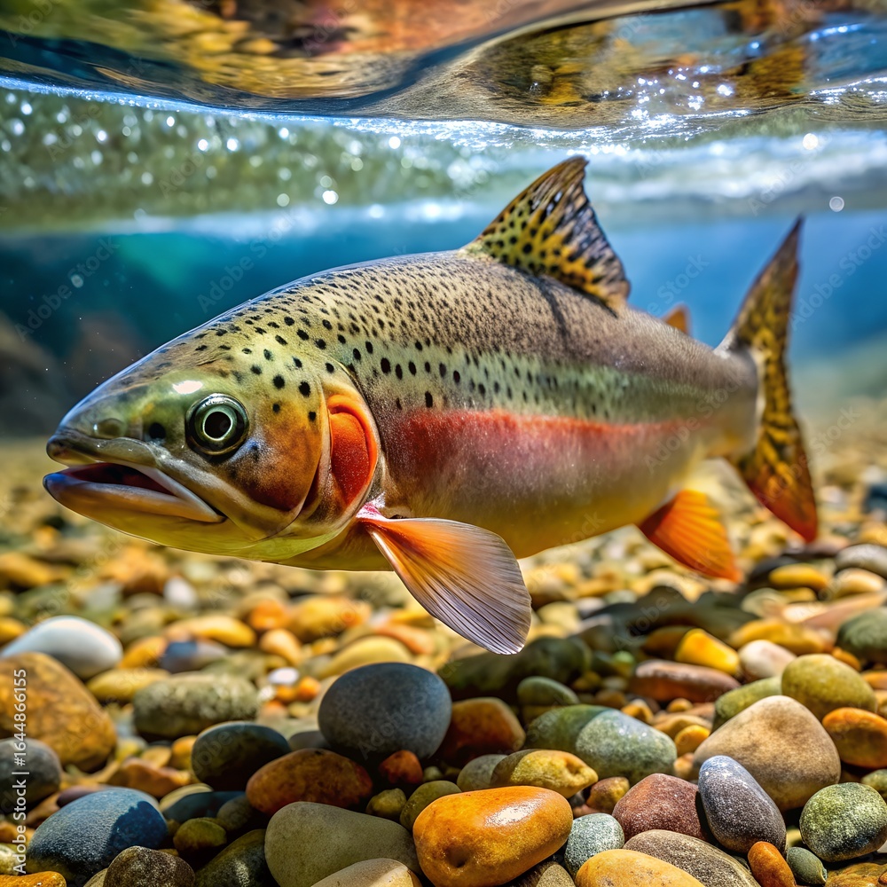 Naklejka premium a cutthroat trout navigating a rocky stream bed wi.jpg