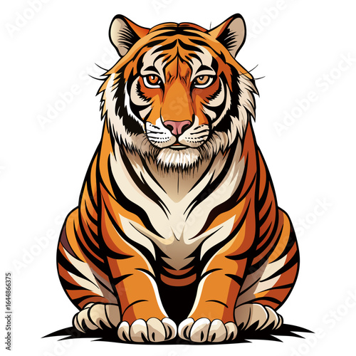 Realistic Bengal Tiger Illustration, Isolated on White Background