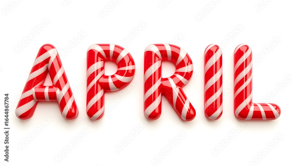 Obraz premium April in 3D Candy Cane Style – Glossy Red and White Stripes
