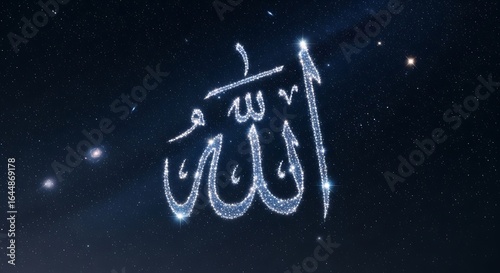 Celestial Arabic Calligraphy of Allah Sparkling in the Cosmos