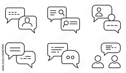 Chat Icon Set – Outline and Minimal Message Symbols for Communication, Social Media, and Messaging Apps