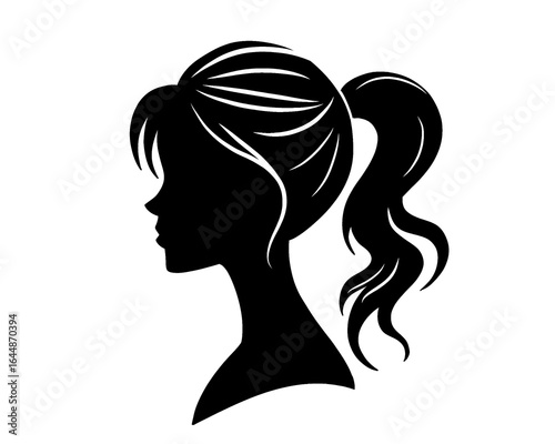 Side view silhouette of a young woman with ponytail hairstyle, vector illustration
