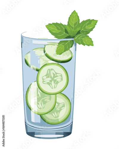 Glass of Fresh Water with Sliced Cucumber - Vector Illustration