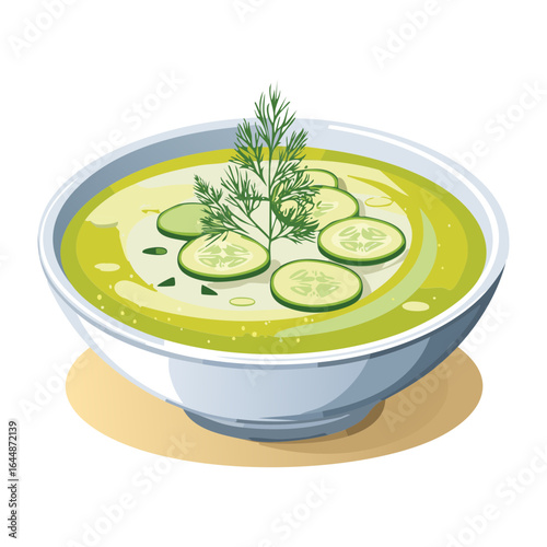A Bowl of Cucumber Soup with Dill Garnish - Vector Illustration