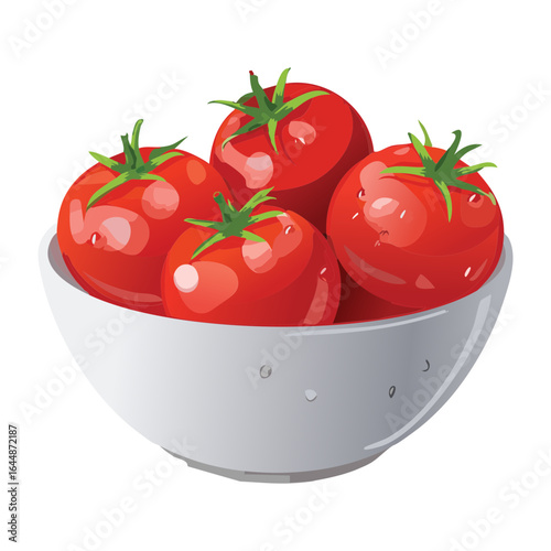 Healthy Fresh Tomatoes in a Bowl - Vector Illustration