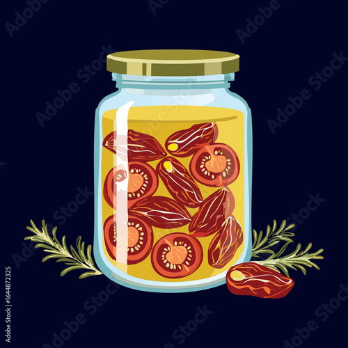 Jar of Sun Dried Tomatoes in Olive Oil - Vector Illustration