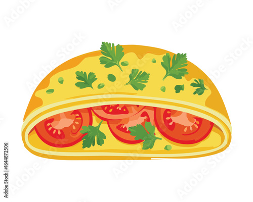 A Delicious Omelette with Tomatoes and Parsley - Vector Illustration