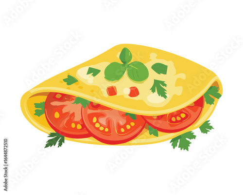 Healthy Omelette Filled with Tomatoes and Herbs - Vector Illustration