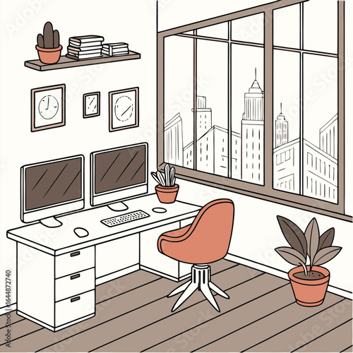 A modern office scene with colleagues using fitness balls isometric, detailed, office desk, computer, monitor, keyboard, clock, plants, shelves, books, minimalist, clean, 3d render, high quality
