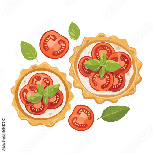 Fresh Tomato Slices on Toasted Bread with Parsley Garnish - Vector Illustration