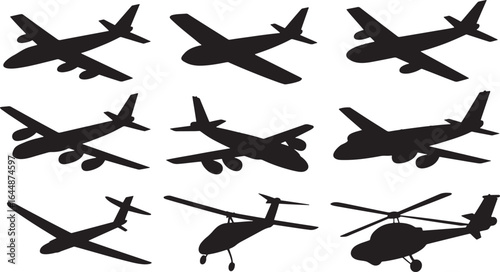 Airplane Silhouette Collection Aviation Transport Vector Illustration Set Design