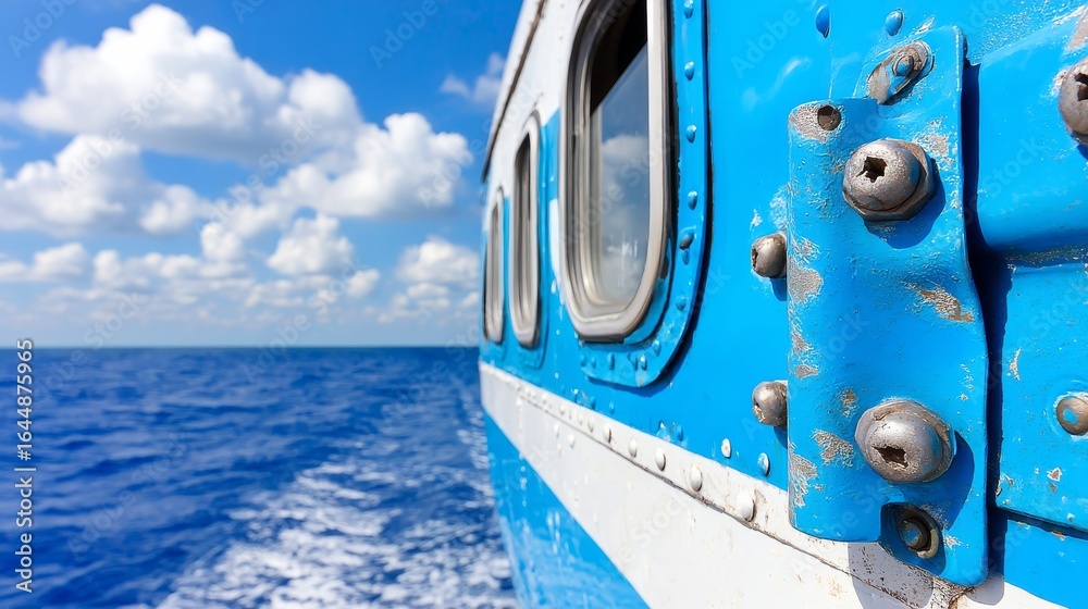 Obraz premium Ocean reflection blue sea boat view marine environment scenic perspective adventure awaits