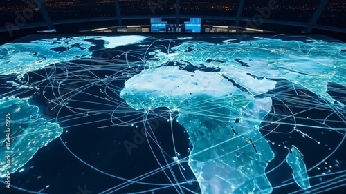 Global Network Visualization: Data Flow Across a World Map in a Control Room