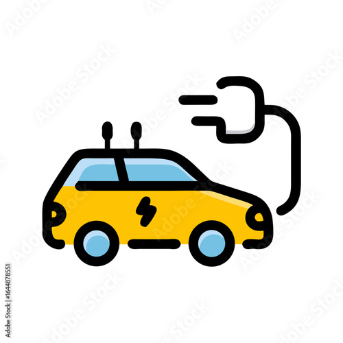 Vibrant yellow electric car being charged with plug, representing future of transportation and eco friendly lifestyle