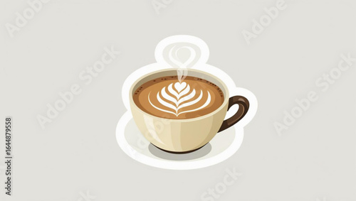 Latte Art Coffee Cup Sticker Illustration