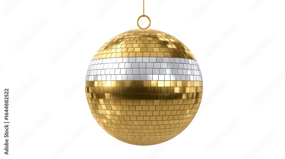 Fototapeta premium Golden disco ball isolated on transparent background with shiny mirror tiles