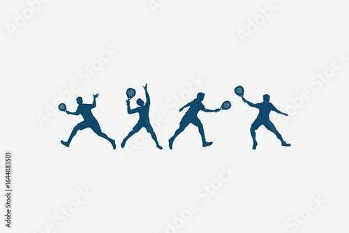 A collection of male padel player silhouettes of in various poses. It is great for logos, posters, flyers, banners, etc.