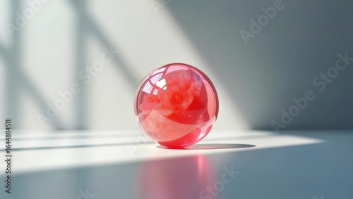 Kojic Acid Scrub. raytracing Interactive cat ball Squarespace designer 3D crystal hydrogel heic Giftee Blenderkit amab clipdrop Red glass sphere on white floor modern minimali