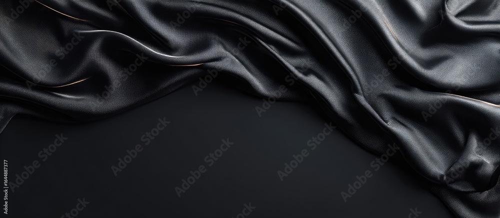 Fototapeta premium Draped black silk fabric on dark background