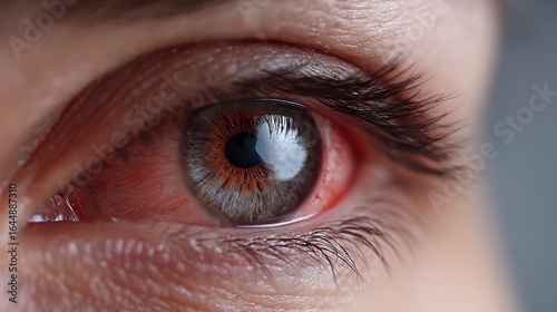 Close-up of Red, Inflamed Human Eye with Bloodshot Veins