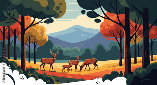 A Deer Family in a Forest Clearing