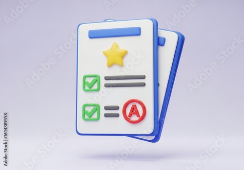 Free Download 3d illustration of a checklist with a star and graded items representing success and task completion on a white clipboard - GFXLoad