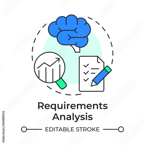 Requirements analysis multi color concept icon. Task list, brainstorm. Statistical graph, metric. Round shape line illustration. Abstract idea. Graphic design. Easy to use in infographic, presentation