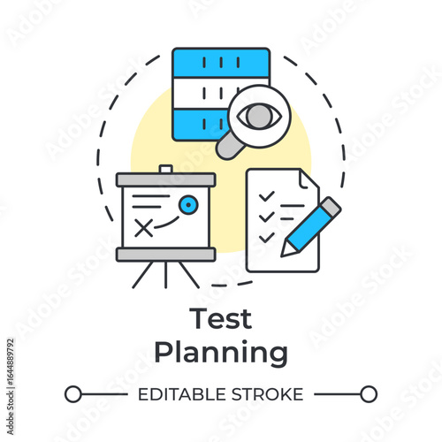 Test planning multi color concept icon. Data management, servers. Task list, strategy. Round shape line illustration. Abstract idea. Graphic design. Easy to use in infographic, presentation