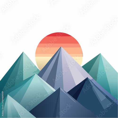 Stylized mountains in geometric layers with smooth color changes.