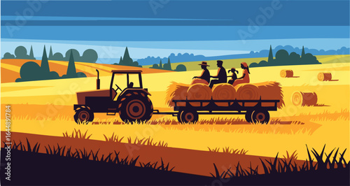 Family Hayride Adventure - Retro Autumn Fun