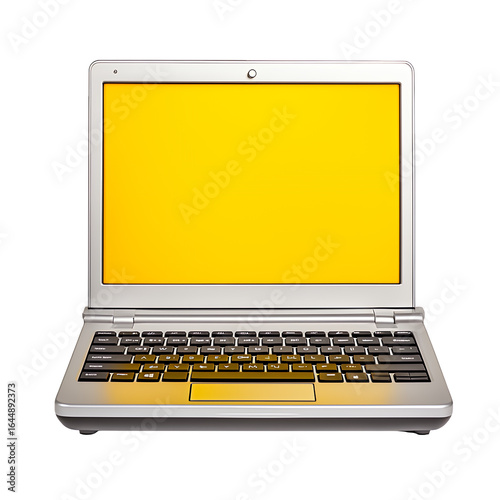Silver Laptop with Vibrant Yellow Screen on Transparent Background