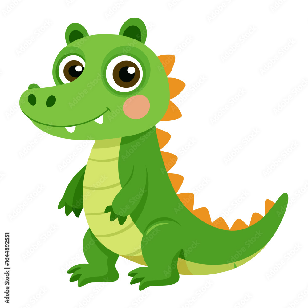 Obraz premium Cute green alligator cartoon character isolated on white background