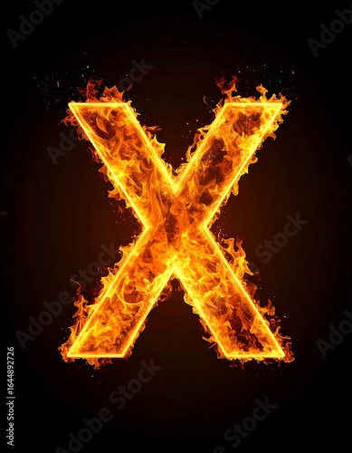 Fiery letter X set against a dark background