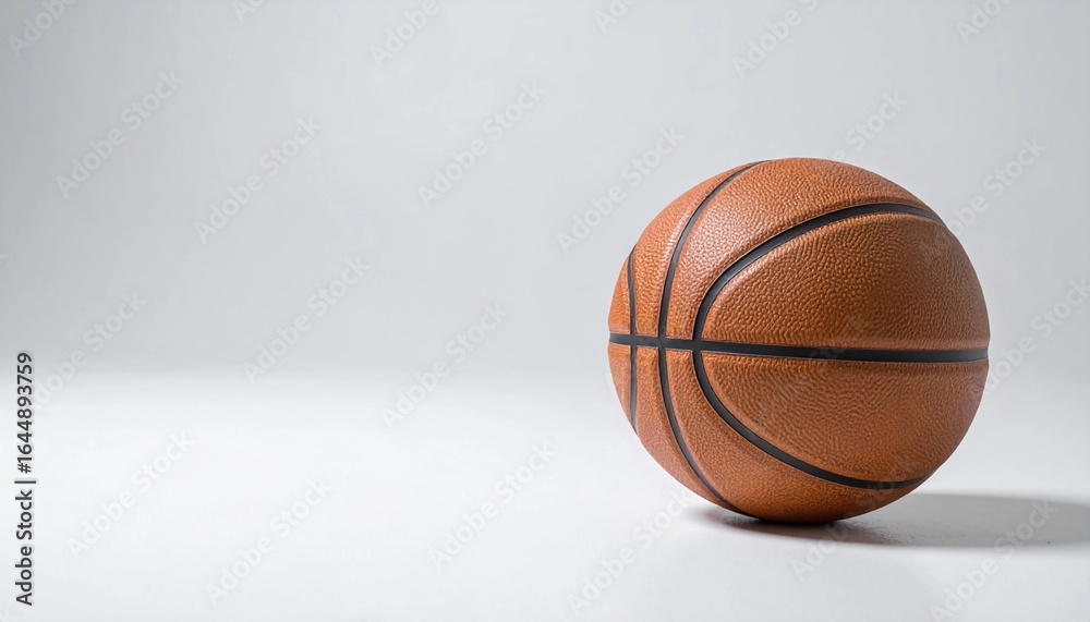 Fototapeta premium A single, traditional basketball isolated on a minimalist light background, ready for play and representing the essence of court games, active lifestyles, and the pursuit of athletic excellence.