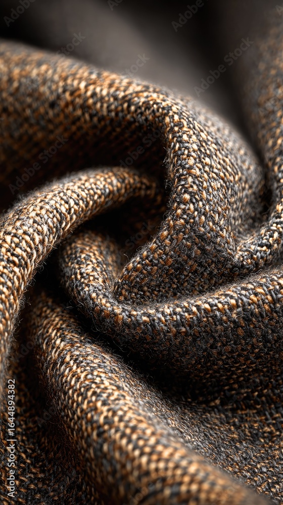 Fototapeta premium Close-up of dark fabric with subtle shimmer, folded in soft, swirling curves