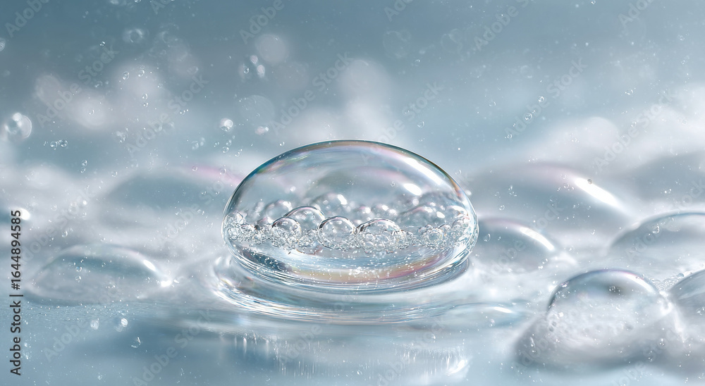 Close-up of a clear water droplet containing multiple small bubbles Close-up of a clear water droplet containing multiple small bubbles